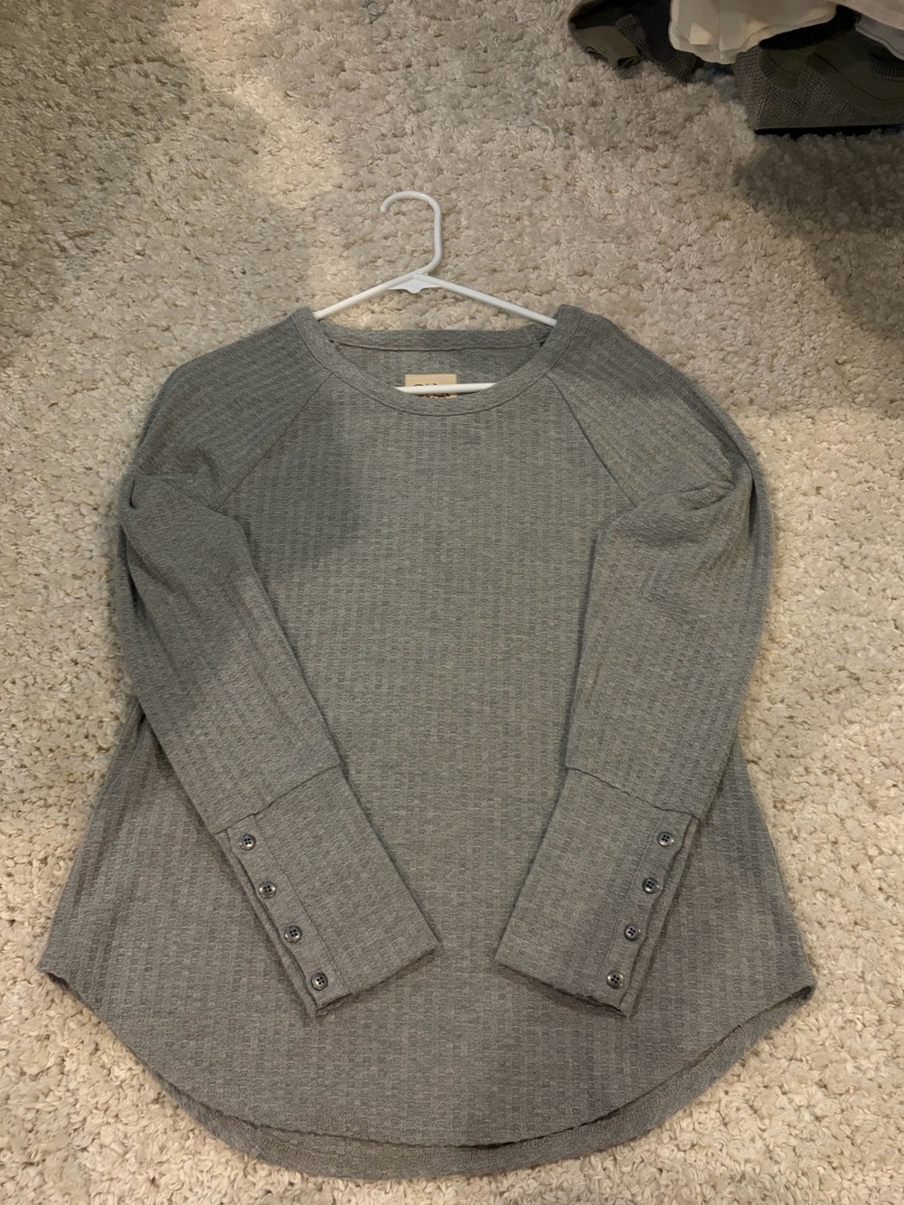 Waffle Knit Crewneck Sweater in Gray